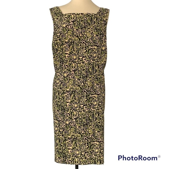 Black Olive Green Tan Square Neck Sheath dress Size 20W Connected Woman - Picture 1 of 10